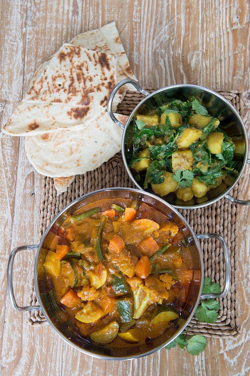 Mild Vegetable Curry with Saag Aloo Vegetarian Recipe