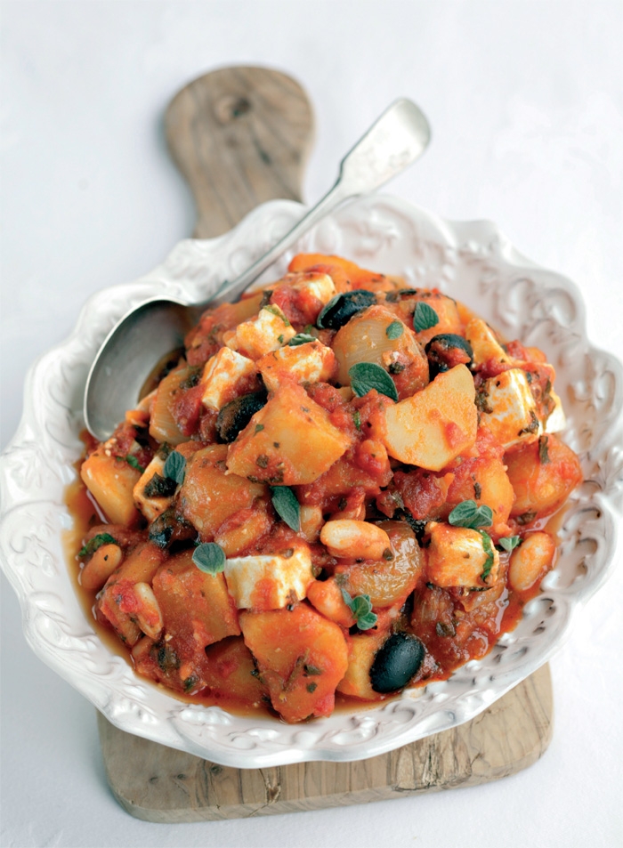 Cassoulet of Potatoes with Tomato, Feta and Parsley