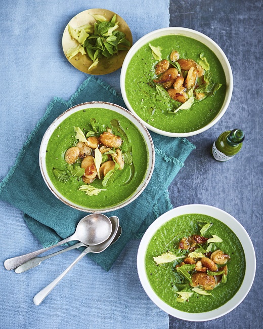 Crispy Butter Bean and Spinach Soup Vegetarian Recipe